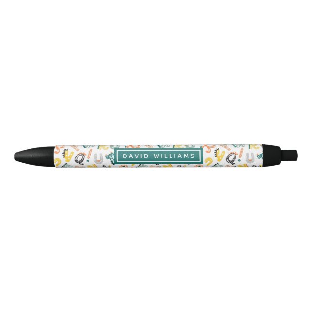 Stylo Noir Motif d'alphabet de dinosaure mignon personnalisé (Devant)