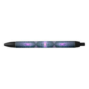 Stylo Noir Motif d'art fractal 3D turquoise violet rose