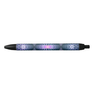 Stylo Noir Motif d'art fractal 3D turquoise violet rose
