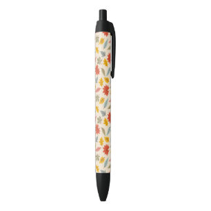 Stylo Noir Motif d'automne feuille colorée