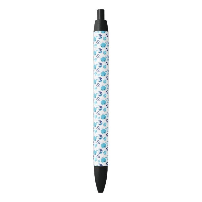 Stylo Noir Motif De Baleines, Beaux Baleines, Baleines Bleues (devant Vertical)