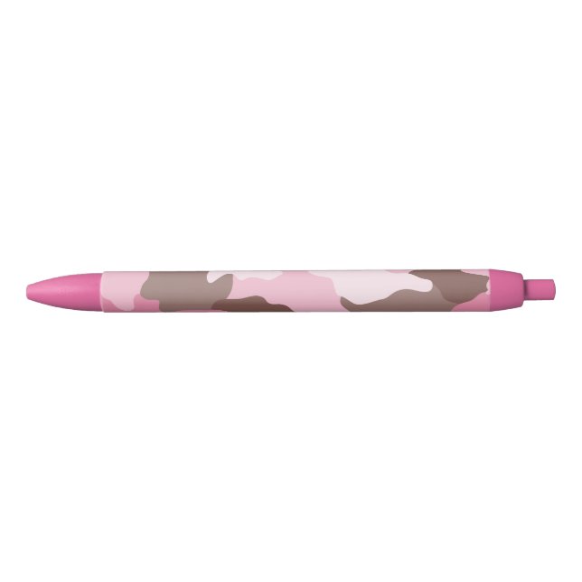 Stylo Noir Motif de Camouflage de fillette rose (Devant)