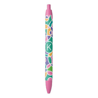 Stylo Noir Motif de cercles fous colorés lumineux Monogramme