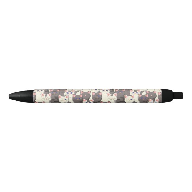 Stylo Noir Motif de chats blancs et gris (Devant)