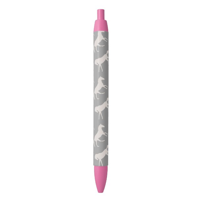 Stylo Noir Motif de Chevaux de Galloping Gris (devant Vertical)