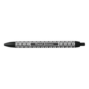 Stylo Noir Motif de crâne Halloween noir et blanc avec monogr