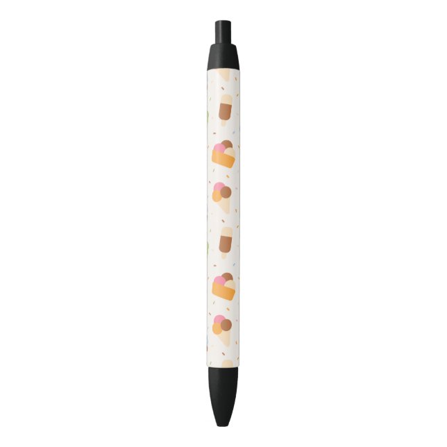 Stylo Noir Motif de crème glacée, cône de crème glacée, Popsi (devant Vertical)