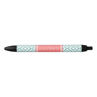Stylo Noir Motif de diamants de la menthe et du corail