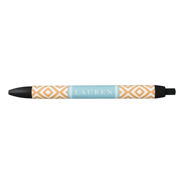 Stylo Noir Motif de diamants d'orange et d'Aqua (Devant)