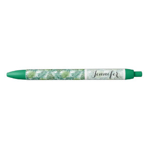 Stylo Noir Motif de feuilles de palmier vert Hawaiian Tropica