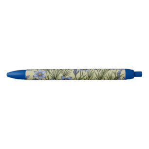Stylo Noir Motif de fleur en laiton bleu