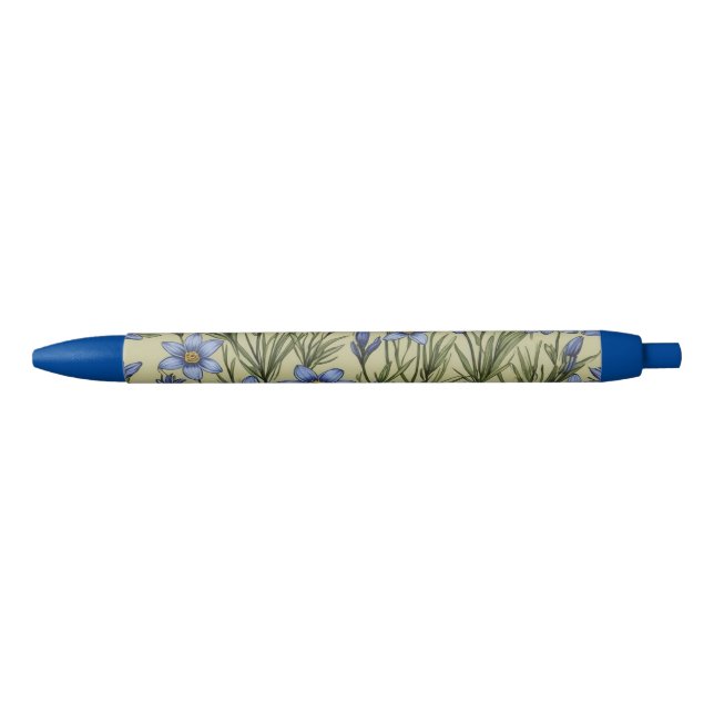 Stylo Noir Motif de fleur en laiton bleu (Devant)