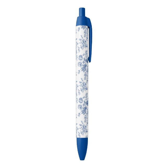 Stylo Noir Motif de fleurs bleues (Bas (Vertical))
