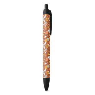 Stylo Noir Motif de fleurs de champignons Vintages rétro