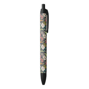 Stylo Noir Motif de fleurs tropicales colorées