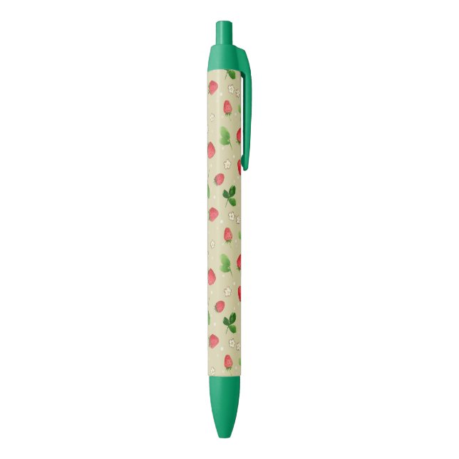 Stylo Noir Motif de fraises d'aquarelle (Bas (Vertical))