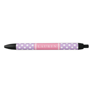 Stylo Noir Motif de lavande et de Pois rose