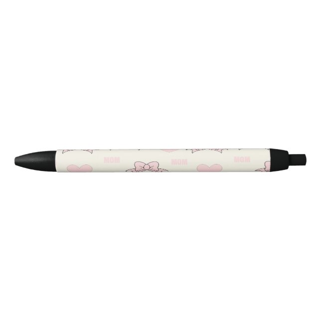 Stylo Noir Motif de maman rose (Devant)