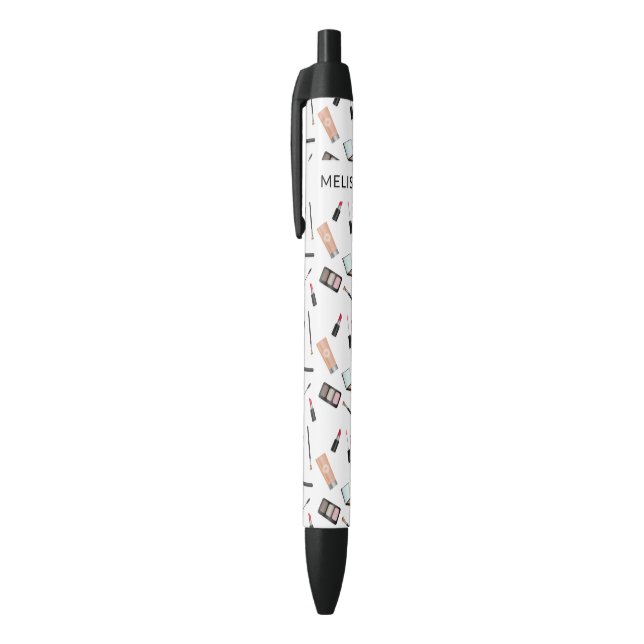 Stylo Noir Motif de maquillage et nom personnalisé (Haut (Vertical))