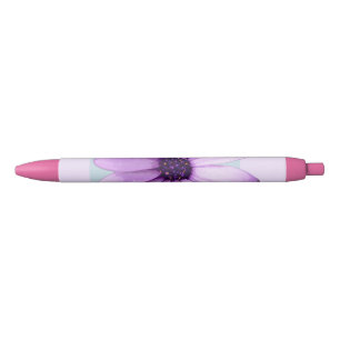 Stylo Noir motif de marguerite rayée de bleu et de violet
