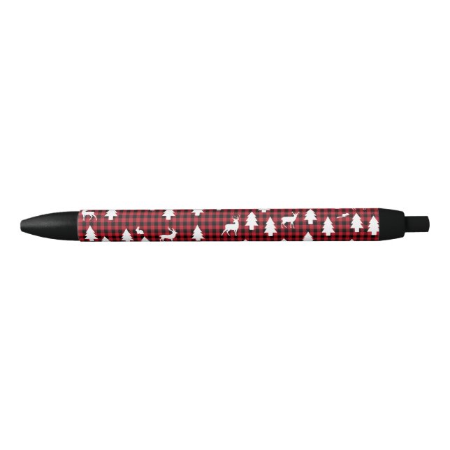 Stylo Noir Motif de région boisée : Plaid rouge de Buffalo (Devant)