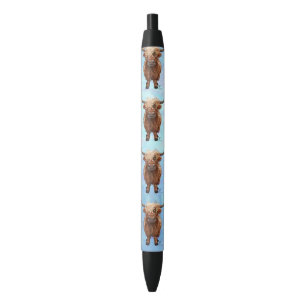 Stylo Noir Motif de vache sur Blue Highland