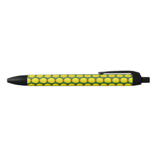 Stylo Noir Motif de visage souriant jaune rétro