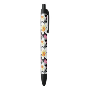 Stylo Noir Motif d'élégance avec des fleurs de narcisse