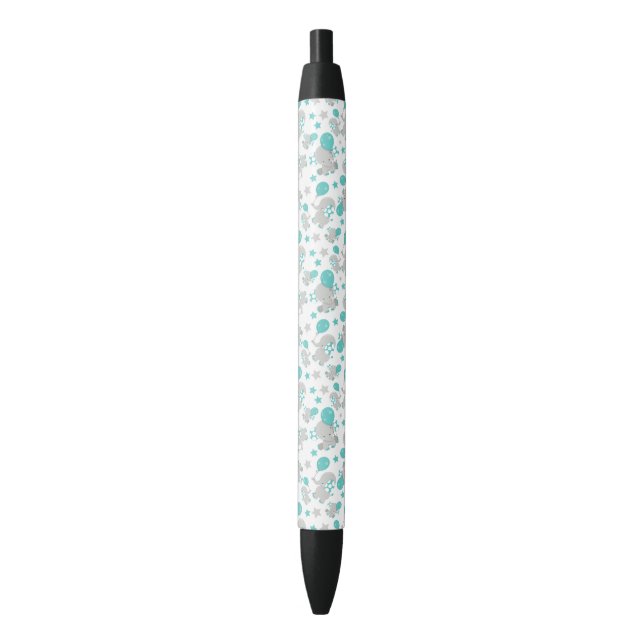 Stylo Noir Motif Des Eléphants, Eléphants Mignons - Gris Bleu (devant Vertical)