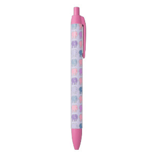 Stylo Noir Motif éléphant violet de dessin animé mignon