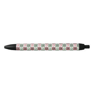 Stylo Noir Motif Empreinte de patte À damiers chien rouge et