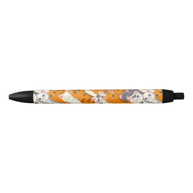 Stylo Noir Motif en diagonale du chat noir blanc gingembre (Devant)