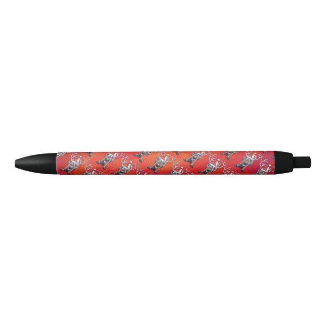 Stylo Noir Motif Festif Reindeer Sur Rouge (Devant)
