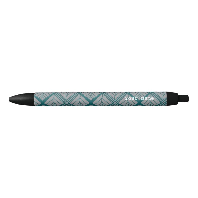 Stylo Noir Motif feuille carré Turquoise neutre (Devant)