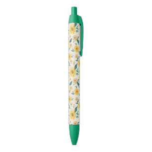 Stylo Noir Motif Fleur de marguerite jaune