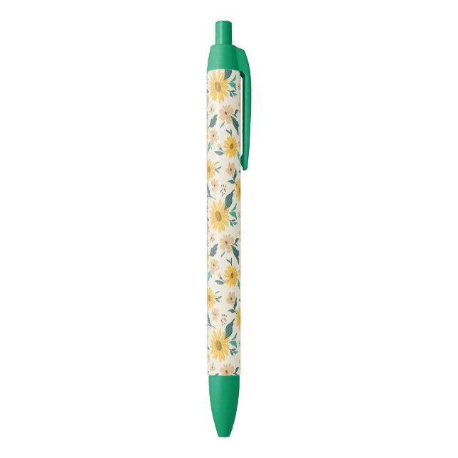 Stylo Noir Motif Fleur de marguerite jaune (Bas (Vertical))