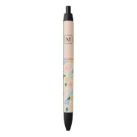 Motif fleur rose pastel bleu clair Monogramme