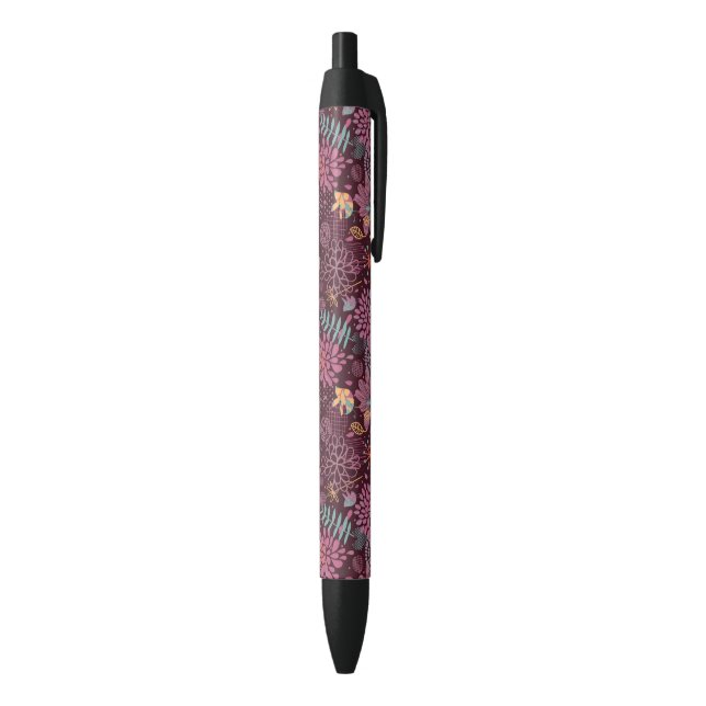 Stylo Noir Motif floral abstrait avec des oiseaux (Bas (Vertical))