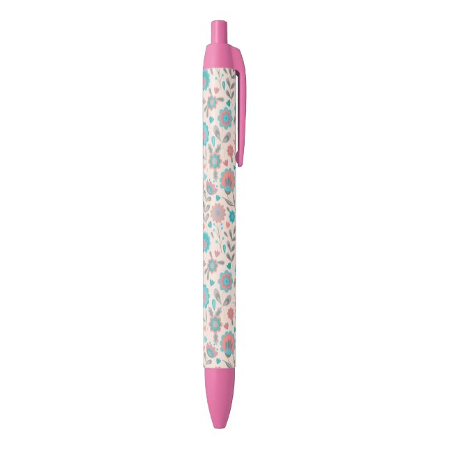 Stylo Noir Motif floral d'art populaire turquoise et de (Bas (Vertical))