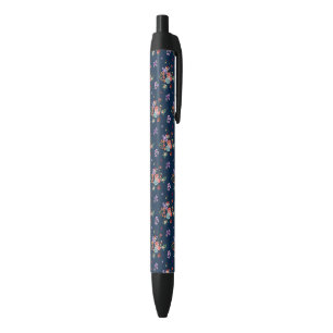 Stylo Noir Motif floral de bouquet rose