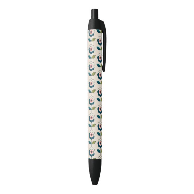 Stylo Noir Motif floral de rétro turquoise (Bas (Vertical))