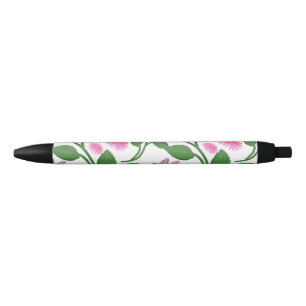Stylo Noir Motif floral rose avec feuilles vertes