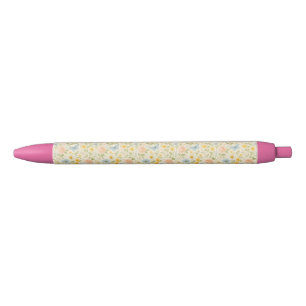 Stylo Noir Motif floral vintage coloré avec papillons