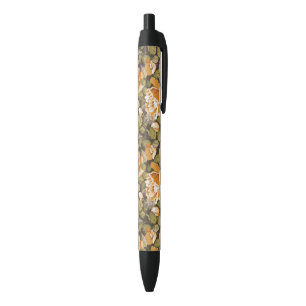 Stylo Noir Motif floral vintage des roses jaunes