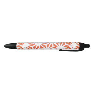 Stylo Noir Motif géométrique orange et blanc