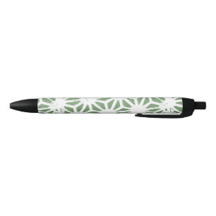Stylo Noir Motif géométrique vert et blanc olive