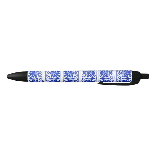 Stylo Noir Motif grec méditerranéen bleu (Bas)