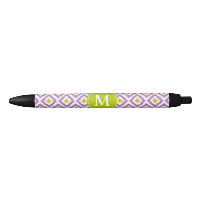 Stylo Noir Motif Ikat vert violet monogramme (Devant)