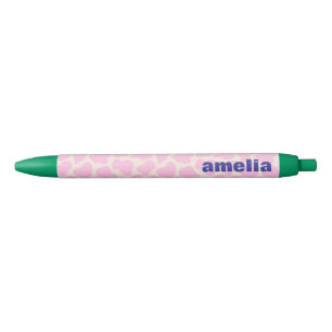 Stylo Noir Motif imprimé animal vache mignon rose vert nom