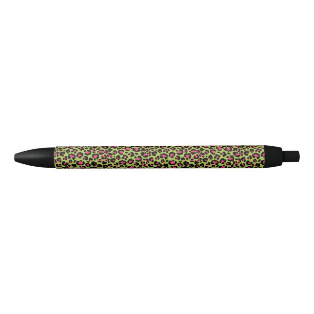 Stylo Noir Motif léopard en framboise sur Lime Green (Devant)